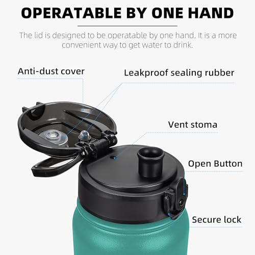Fanhaw 20oz Stainless Steel Water Bottle with Chug Lid, Green Blue - color: Green Blue, style: 20 Ounces