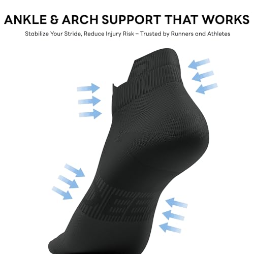 6 Pairs Ankle Compression Socks Women Men 15-20 mmHg Low Cut Athletic Running Arch Support for Travel Nurses Flight - color: Two-tone Black