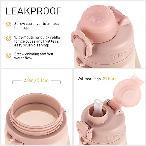 TakeToday Collapsible Water Bottles 21oz (600mL), Foldable Platinum Silicone Travel Water Bottle with Straw & Carry Strap, Leak-Resistant Screw Lid, Wide Mouth, BPA-Free for Hiking, Camping, Travel - color: Desert Sand