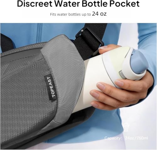 TOPEAST Fanny Pack with Hidden Water Bottle Pocket, Water Resistant Nylon Waist Bag, Lightweight Crossbody Sling Bag for Men & Women, Large Capacity for Travel, Running, Walking & Cycling - color: GREY