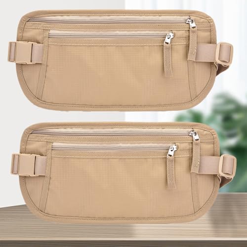 2 Piece RFID Blocking Money Belt for Men and Women, Khaki, 2 Pieces - color: Brown-2