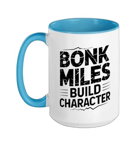Mountain Trail Runner Who Packs Gels Still Bonks Mile Twelve Ceramic Mug, Blue/White, 15oz - color: Blue/White, size: 15 Ounces