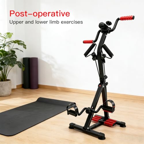 3-in-1 Pedal Exerciser with Resistance Bands, Under Desk Bike for Seniors Arm & Leg Workout, Adjustable Tension Floor Cycle with Massage Rollers, Seated Mobility Equipment