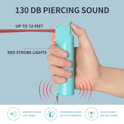 Self Defence Personal Alarm Set 3-in-1 for Women,pepper gel bottle with 130 dB Siren & Strobe Lights,UV Marking Dye & Flip-top Safety Cap protect for lady keychain set,USB charge (Green) - color: Green