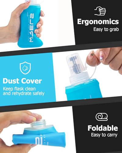 WRELS TPU Soft Flask Lightweight Portable Reusable Water Bottle,BPA Free Collapsible Flask for Hydration Pack in Running Hiking Cycling and Marathon - color: Light Blue-250ML*2