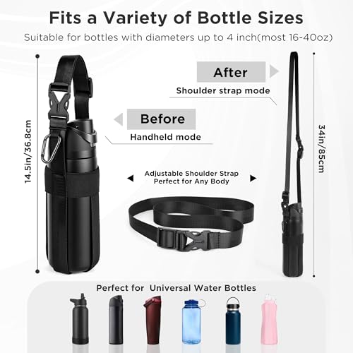 Water Bottle Holder Strap Sling, for Owala FreeSip 16 24 32oz, Hydroflask, Iron °Flask, Universal Water Bottles, with Carabiner, Hand Free Water Bottle Sling for Hiking Walking Travel - color: Very, Very Dark