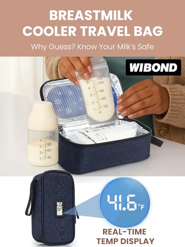 Breast Milk Cooler Travel Bag, Real-Time Temperature Display, Holds 4-6 Breastmilk Storage Bag with 2 Breast Milk Ice Pack, Cooling & Waterproof Portable Cooler for Moms on the Go (Navy Blue) - color: Navy Blue