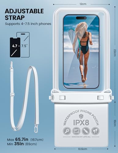 Lamicall Double Pocket Waterproof Phone Pouch, IPX8 Water proof Dry Bag - color: White