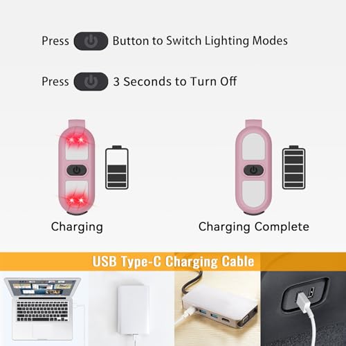 Faxins Nurse Light LED Clip On Flashlight Running Light Rechargeable Safety Lights for Walking at Night Outdoor Nursing Night Shift Light Bright Lightweight Portable Gift Pink