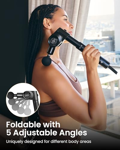 NAPRE Foldable Massage Gun Deep Tissue with 5 Adjustable Angles,Handheld Percussion Back Massager for Muscle/Neck/Body Pain Relief with Long Extension Handle,32-Speeds,6 Heads,with Case - color: Eclipse Black