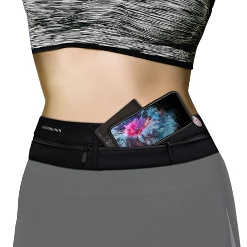 Slim Running Belt Waist Pack Bag,Ultra Light Bounce Free Waist Pouch,Water Resistant Belt Fanny Pack for Hiking Fitness,Adjustable Running Pouch for All Kinds of Phones (Black)