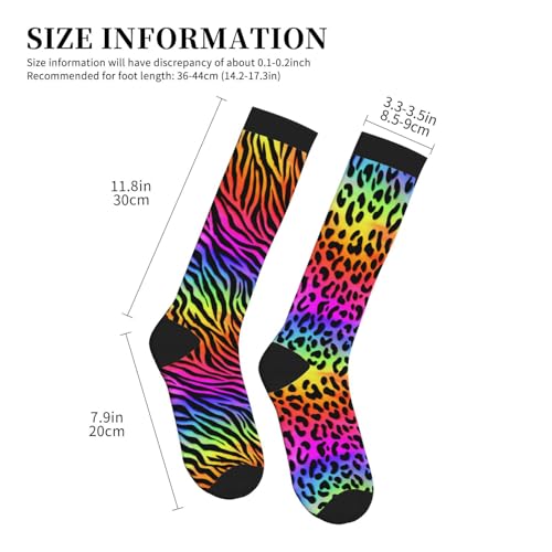 Compression Socks Knee High Support Socks Women Circulation Stockings for Athletic Running Cycling Flying - color: Leopard Zebra Print