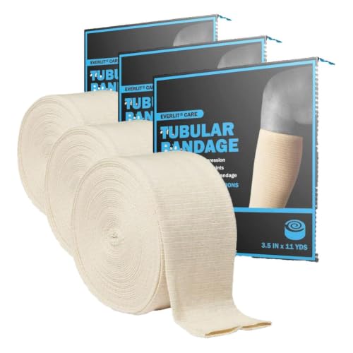 EVERLIT Elasticated Tubular Support Bandage | Stockinette Tubing for Large Arm, Knees, Legs | Light to Moderate Compression Bandage Roll For Tissue Support (Size E | 3.5" x 11 yd) (Pack of 3) - size: Size E | 3.5" x 11 yd (Pack of 3)