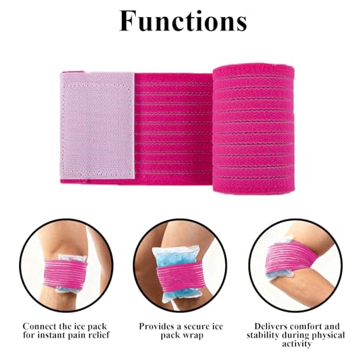4-Pack Ice Pack Straps,35.5"x3"Elastic Ice Pack Wrap Holder with Hook&Loop - color: Pink