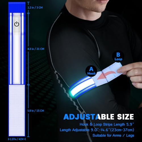 Fokia Kunbio Light Up LED Armband for Running Walking at Night,Reflective Arm Bands for Runners,Rechargeable Jogging Lights,High Visibility Night Running Safety Gear Adjustable Running Women Men Kids - color: Blue