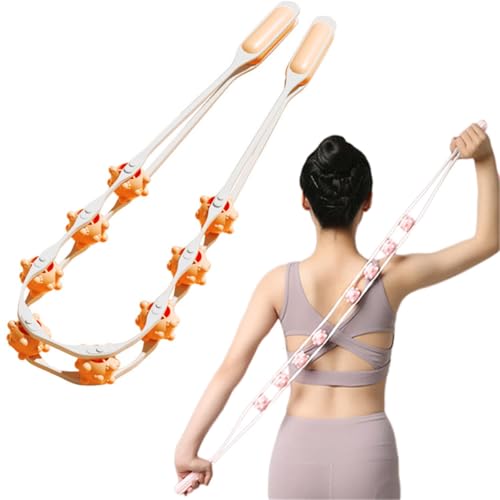 Back Massage Roller Rope, Manual Balll Pull Back Strap with 8 Rollers, Handheld Cellulite Self Massage Tool for Body Shaping, Leg Muscle Relief (Orange) - color: Orange