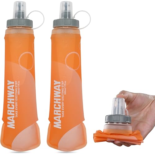 MARCHWAY Soft Flask Collapsible Water Bottle with Wide Mouth, 300ml/500ml - color: Orange, size: 300 ml/10 oz
