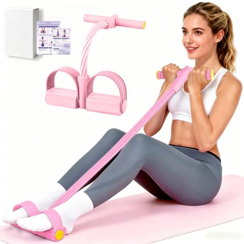 Pedal Resistance Band with Handle, Upgraded 6-Tube Exercise Bands - color: Pink