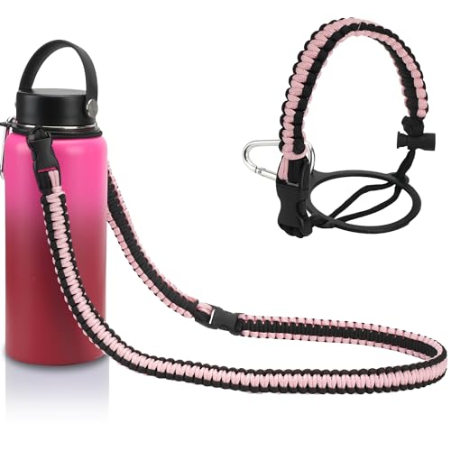 Wongeto Paracord Handle Carrier Holder with Shoulder Strap,Compatible with Hydro Flask Wide Mouth Water Bottles - color: Pink/Black