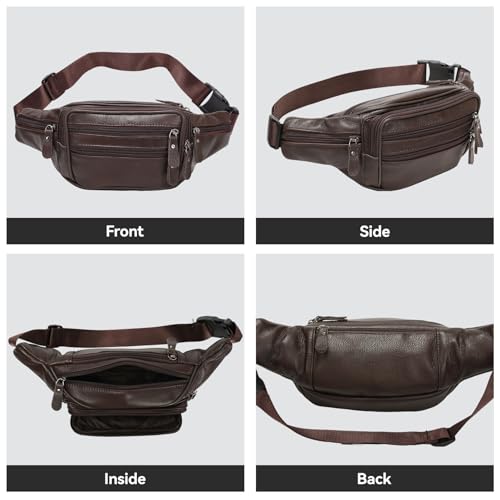 Brown Leather Fanny Pack for Men & Women,Fashionable Multi-Pockets Waist Belt Bag for Travel Sports Hiking Cycling Fishing Running - color: 810#brown