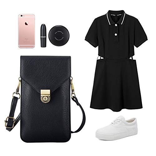 Small Cell Phone Purse, Synthetic Leather Crossbody Bag Dual Pockets Card Holder Neck Pouch with Adjustable Strap for iPhone X Xr 8 7 6s Plus, Galaxy S10 S9 S8 Plus, LG G8 ThinQ, Black - color: 02 Black