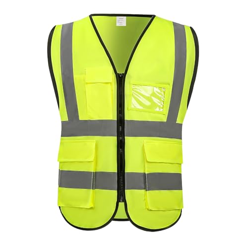 High Visibility Safety Vest with Pockets and Zipper, 1 Pack 5 Pack - color: Yellow-green, size: XX-Large