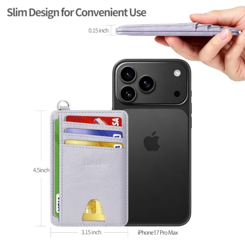 Slim Minimalist Front Pocket Wallet, RFID Blocking Credit Card Holder Wallet with Integrated D-Shackle for Men Women - color: Glossy Violet Pale