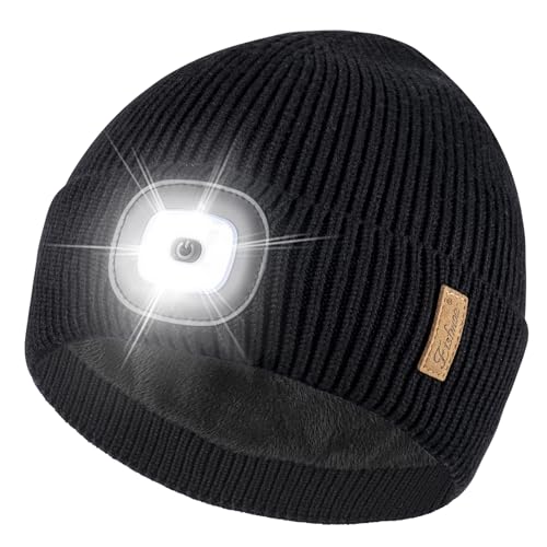 Etsfmoa Beanie with The Light,Fleece Lined Beanie Warm Hat,Gifts for Men - color: Black