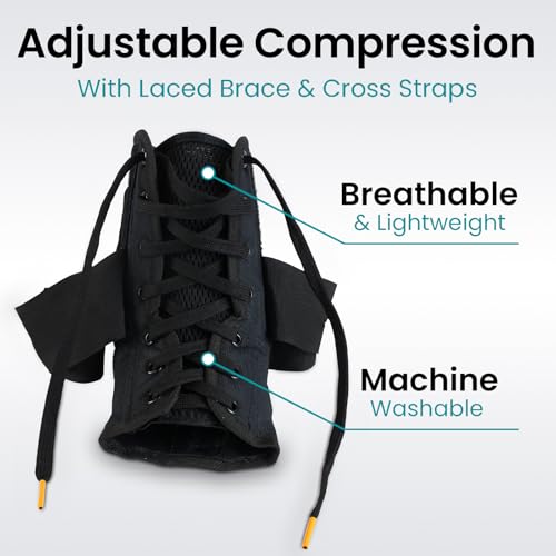 Vive Lace Up Ankle Brace - Men, Women Foot Support Stabilizer Compression Sleeve - Sprained Adjustable Leg Splint - Sprain Rolled Immobilizer Wrap Guard for Running, Volleyball, Basketball, Soccer (L) - size: Large (Pack of 1)