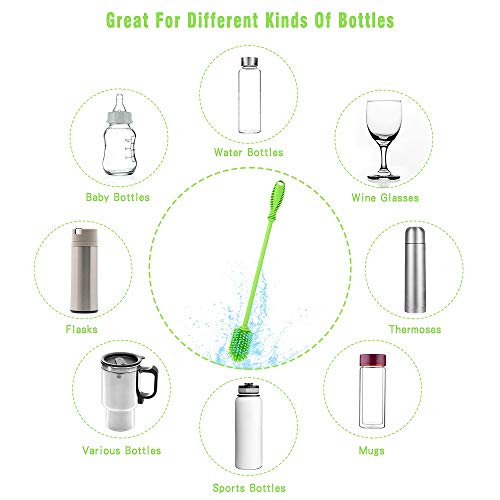 Silicone Bottle Brush with Long Handle, 12.5" Water Bottle Cleaner, Green - color: Green