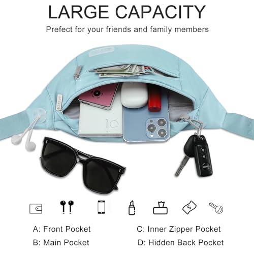 Large Dusty Blue Fanny Pack for Women Crossbody Bag Travel Essential - color: Dusty Blue, size: Large