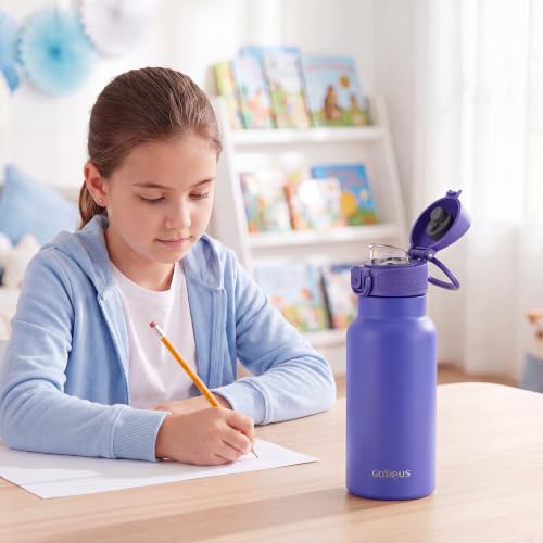 GOPPUS 17oz Insulated Water Bottle with Leak-Proof Flip Lid & Carry Handle,Double-Wall Stainless Steel Bottle for School,Outdoor,and the Gym（Purple） - color: Purple
