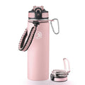 GOSWAG 24oz Insulated Stainless Steel Travel Water Bottle, 2 Lids - color: Matte Pink