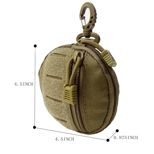 1000D Laser Cut Coin EDC Pouch Change Purse Tactical Round Zipper Bag - color: Tan