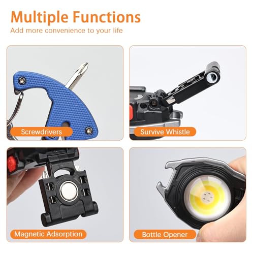 MAKDAK 2PC Keychain Flashlight Rechargeable Cob Keychain Work Light 7 Modes 1600Lumen High Lumen Flashlights for Emergencies,EDC - color: (Orange and Blue)*1PC