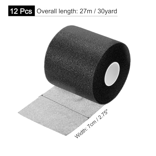 MECCANIXITY 12 Rolls Pre Wrap Athletic Tape 30 Yard x 2.8" Foam Under Wrap Tape Sports Prewrap Headband for Ankles Wrists Hands Knees - color: Black