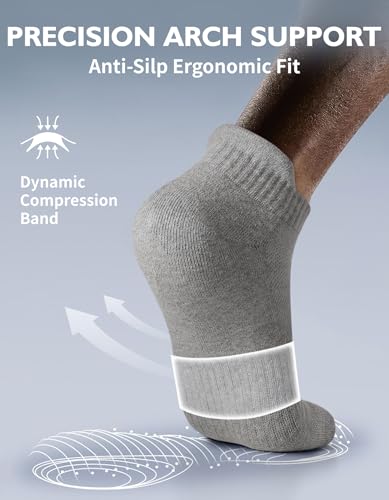 CLOSEMATE Mens Athletic Ankle Socks Cushioned Cotton 7 Pairs - color: 7grey, size: 7-9