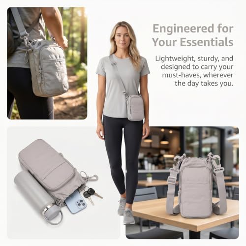 Bokelai Water Bottle Holder Bag with Strap Lightweight Crossbody Carrier Sling Bag for Hiking Camping Travelling Water Bottle Sleeve Gym Accessories - color: Light Grey
