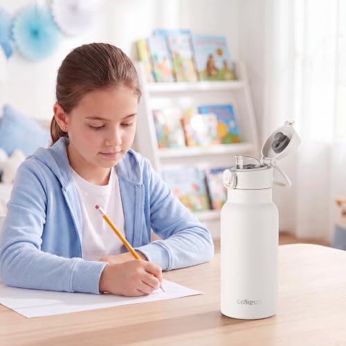 GOPPUS 17oz Insulated Water Bottle with Leak-Proof Flip Lid & Carry Handle,Double-Wall Stainless Steel Bottle for School,Outdoor,and the Gym（White） - color: White