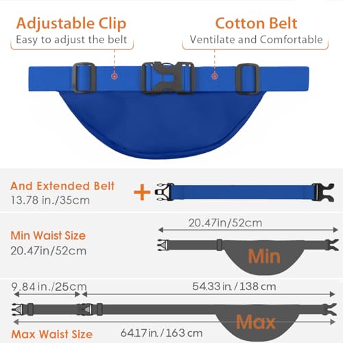 Large Fanny Pack for Women Men - Syican Waist bag with 3-Zipper Pockets - color: Sky blue+Extended Belt