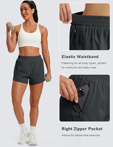 MAGCOMSEN Women's Running Athletic Shorts Zipper Pocket Quick Dry Liner - color: Dark Grey, size: X-Large