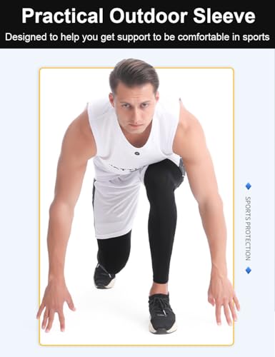 SUJAYU 2 Pairs Full Leg Compression Sleeve, Calf Compression Sleeve Women Men, Long Leg Sleeves for Basketball Running - color: Black+black, size: X-Small