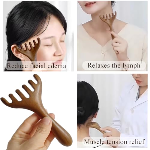 OULIGET Natural Wooden Gua Sha Tool,Wooden Gua Sha Scraping Massage Tool,Long Handle Sandalwood Six Claw Antler Massager,1 Pieces - style: Gua Sha Comb