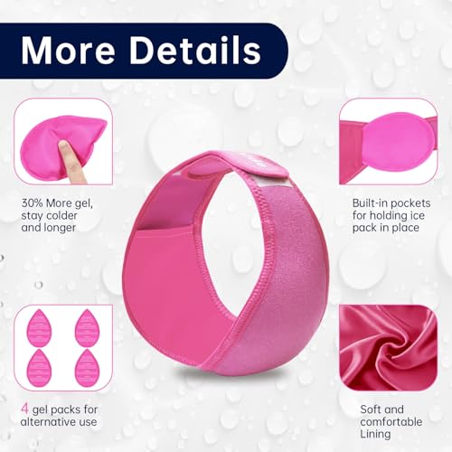 Wisdom Teeth Ice Pack Head Wrap Jaw Face Ice Pack with 4 Gel Packs - color: Hot Pink-4 Gel Pack