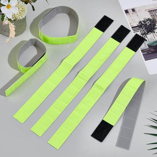GORGECRAFT 6Pcs Reflective Wrist Straps Arm Bands Green Yellow PVC High Visibility Adjustable Armband Ankle Leg Runners Gear Reflector Tape Wristbands for Clothing Night Running Cycling Walking