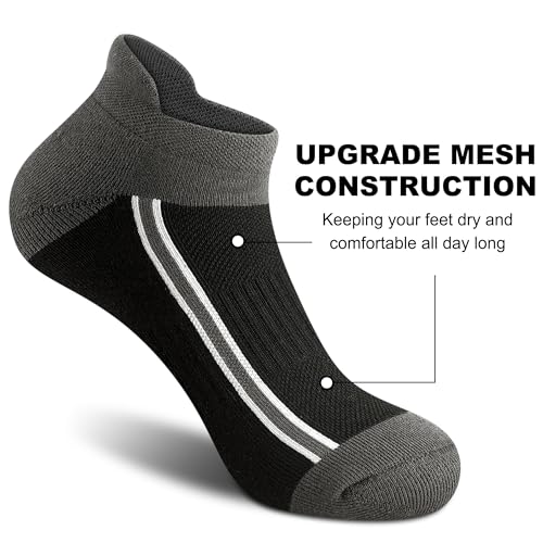 Gonii Men's Running Athletic Ankle Socks - Thick Cushioned Low Cut Socks - color: 5 Pairs Black, size: 9-12