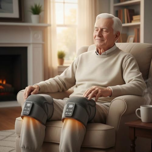 Knee Massager for Pain Relief with Heat, Heated Knee Brace Wrap, Cordless Knee Massager with 5 Heat Levels & 3 Vibration Modes, for Knee Shoulder Elbow, Hot & Cold Gel Pack, Gift for Mom Women Men
