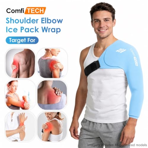 ComfiTECH Shoulder Arm Ice Pack Wrap for Pitcher & Recovery, Blue, L - size: Large, style: Blue