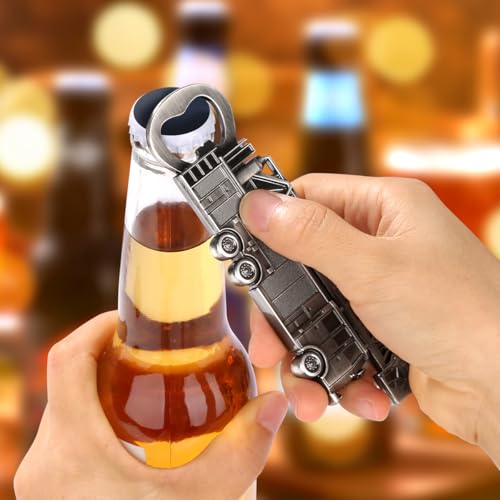 LKKCHER Firefighter Bottle Opener – Firefighter Gifts for Men, Dad, Grandpa – Silver Novelty Bar Tool with Gift Bag – Perfect for Birthday, Fathers Day, Christmas, BBQ, Firehouse Parties - color: Silver Fire Truck