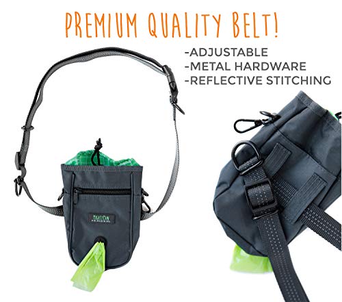 Mighty Paw Dog Treat Bag - Drawstring Closure Pouch - Includes Carabiner Hook and Pick-up Bags - Dog Paw Treat Bag - Pet Training Pouch - (Grey/Green) - color: Standard - Grey